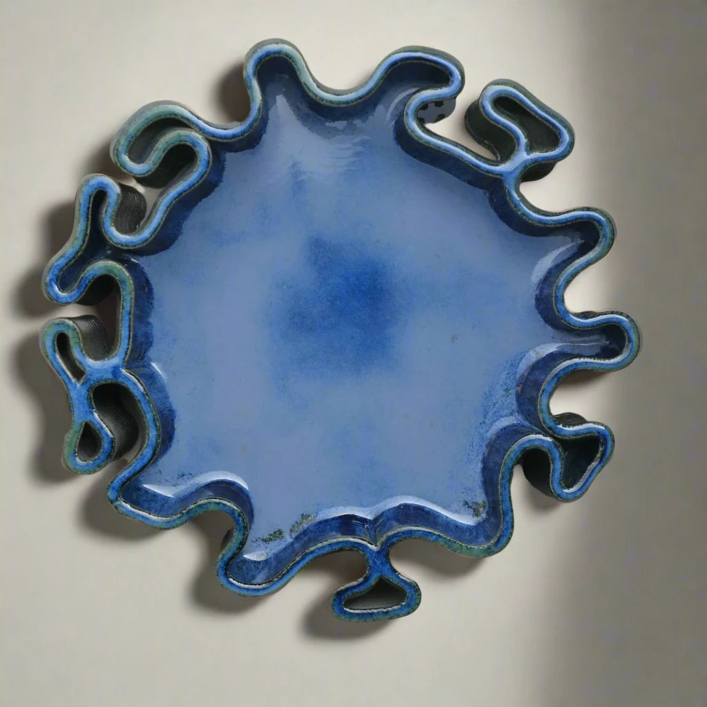 Round blue Ceramic Fruit Tray 3D printed top view #color_sapphire blue