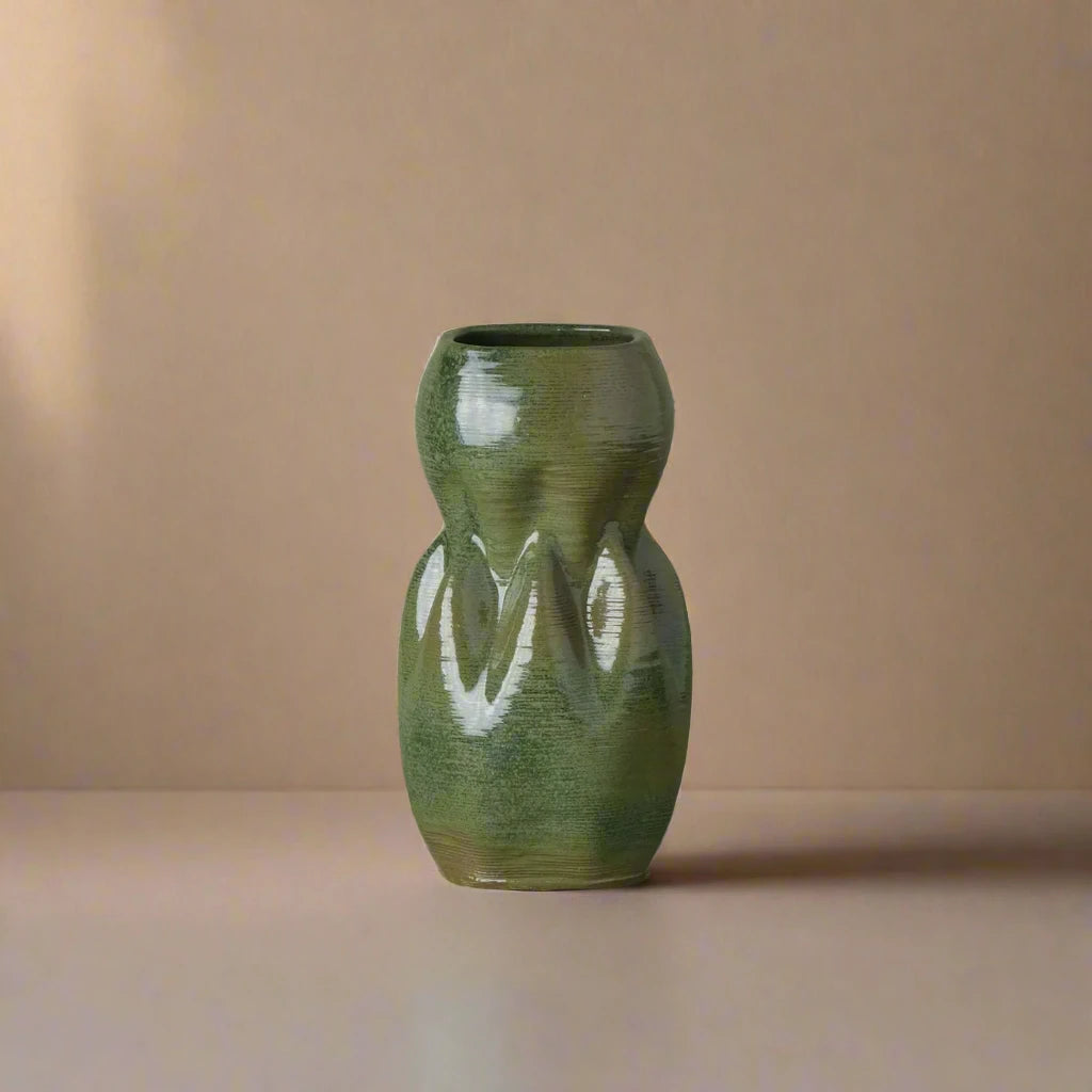 green Ceramic sculpture 3D printed front view #color_olive green