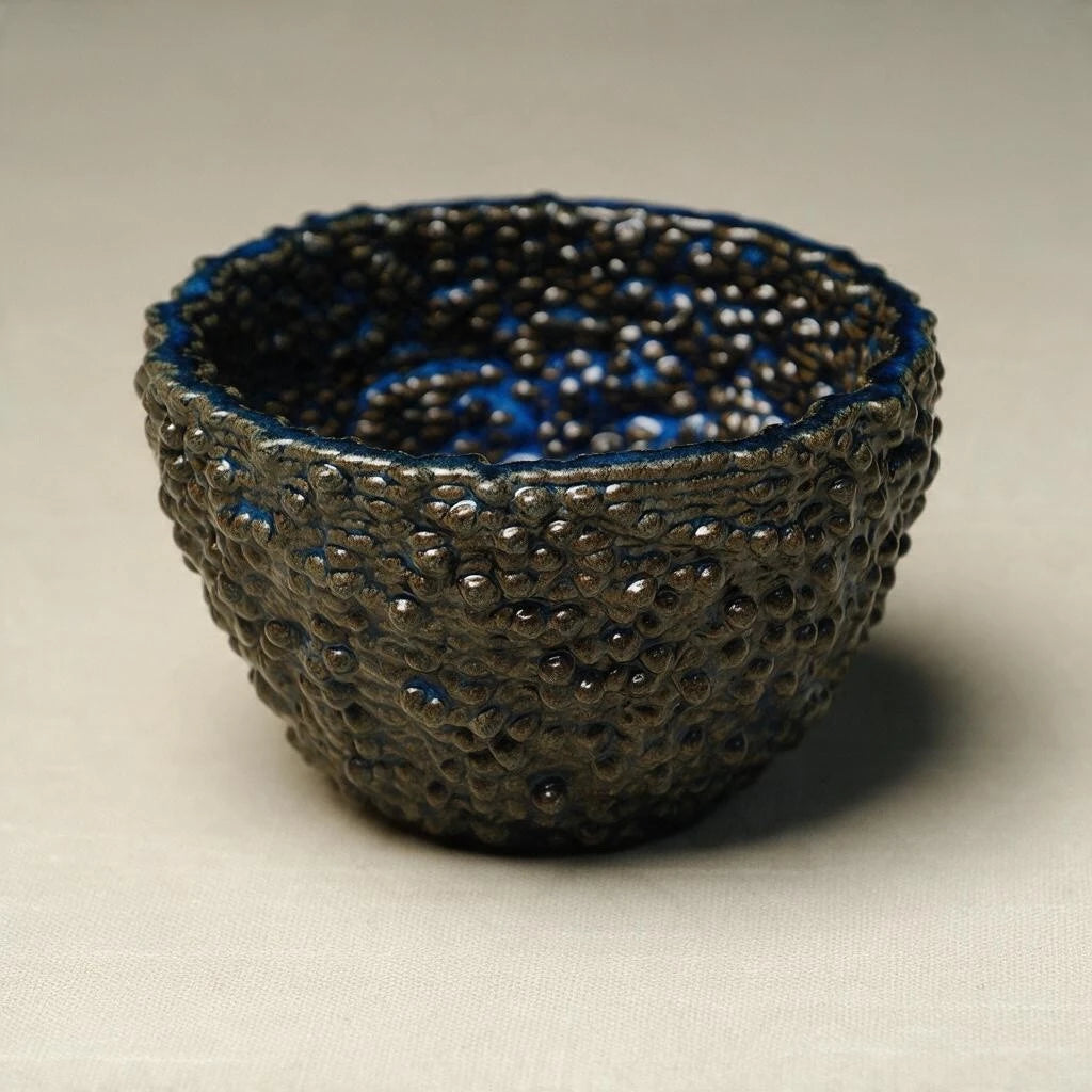 Mulberry textured ceramic bowl with a unique raised berry-like surface. #color_sapphire blue