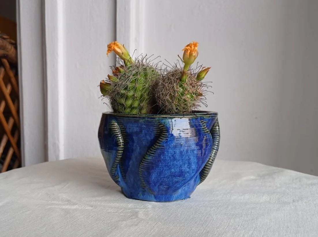 Blue ceramic planter