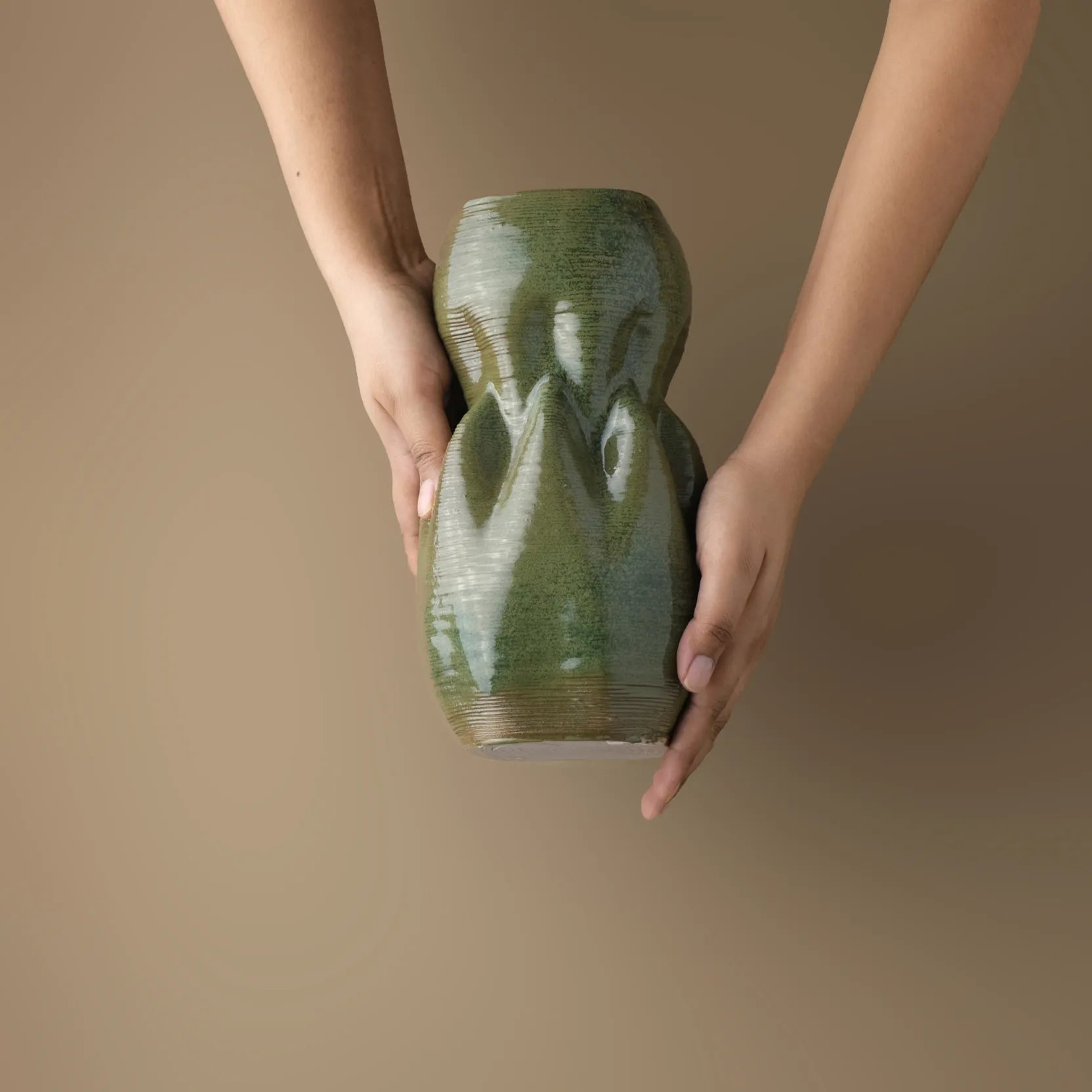 green Ceramic sculpture 3D printed size demo #color_olive green