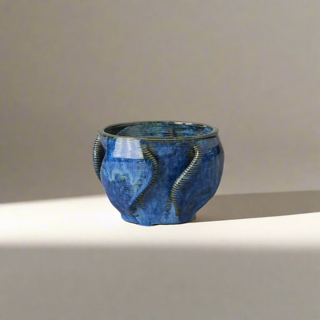 blue Ceramic Planter 3D printed front view #color_sapphire blue