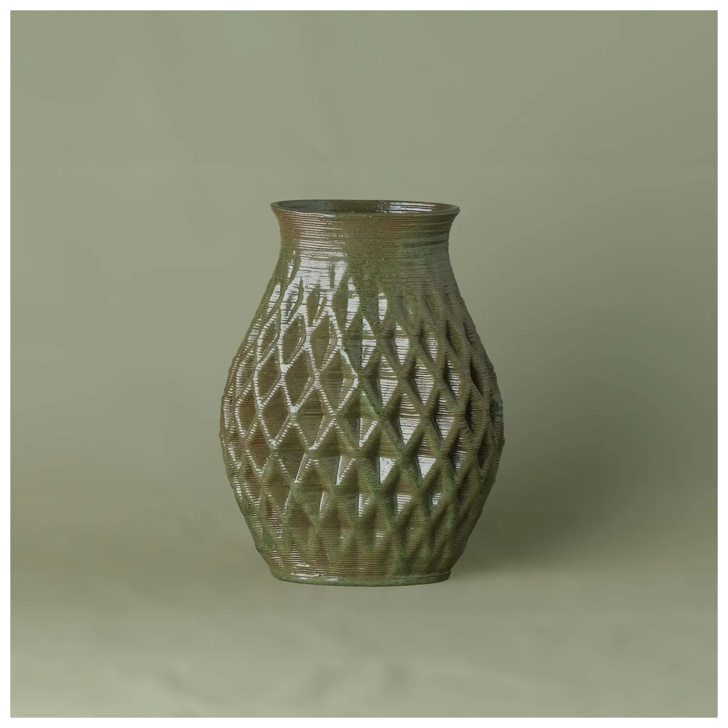green Ceramic Table Vase 3D printed front view #color_olive green