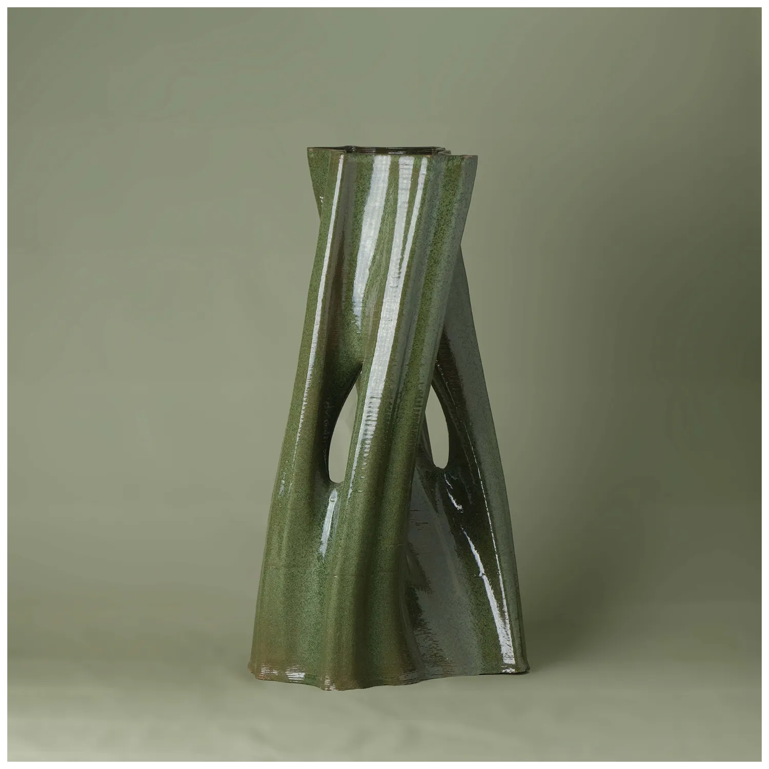 green Ceramic sculpture 3D printed front view #color_olive green