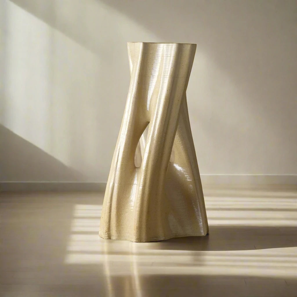 white Ceramic sculpture 3D printed front view #color_white
