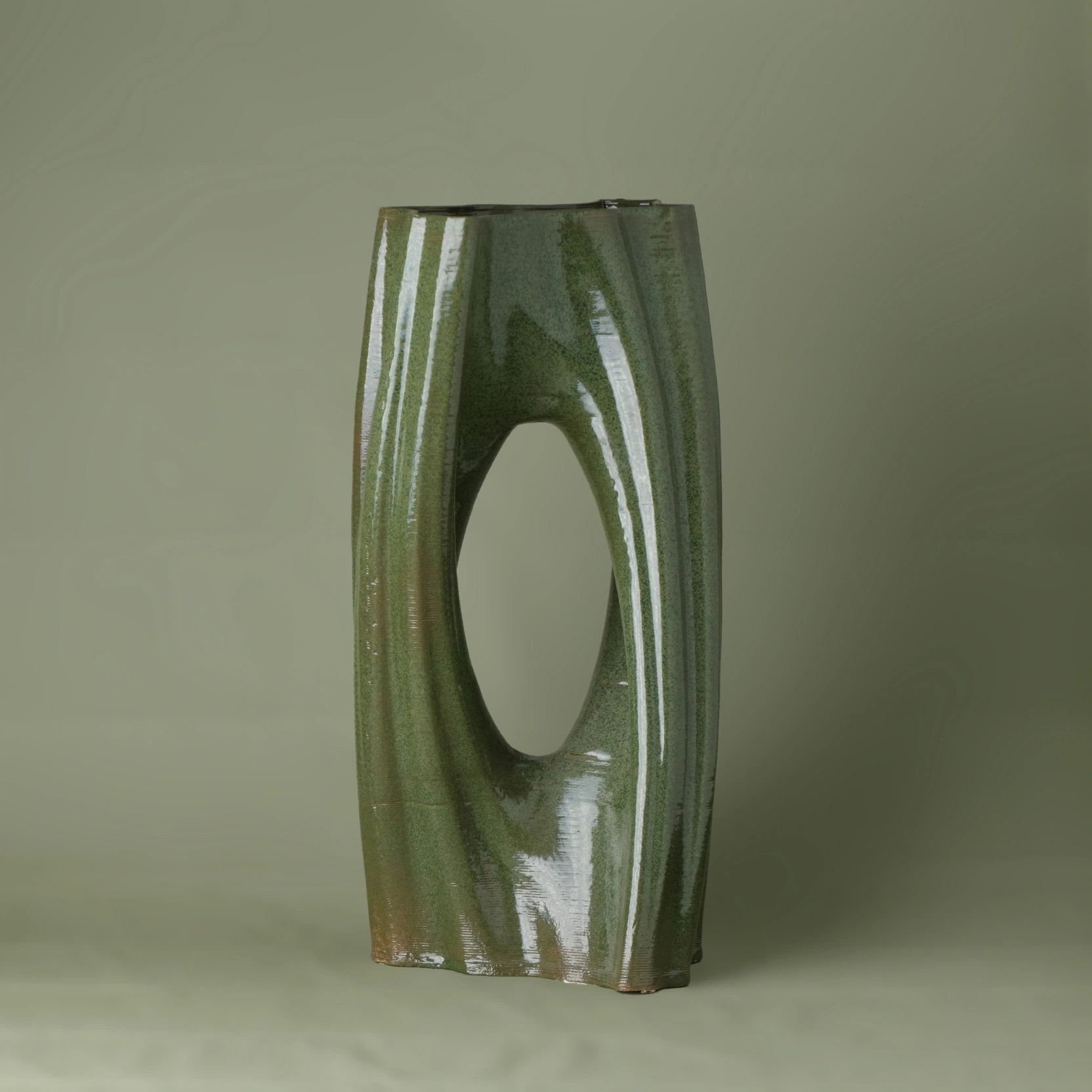 green Ceramic sculpture 3D printed  side view #color_olive green