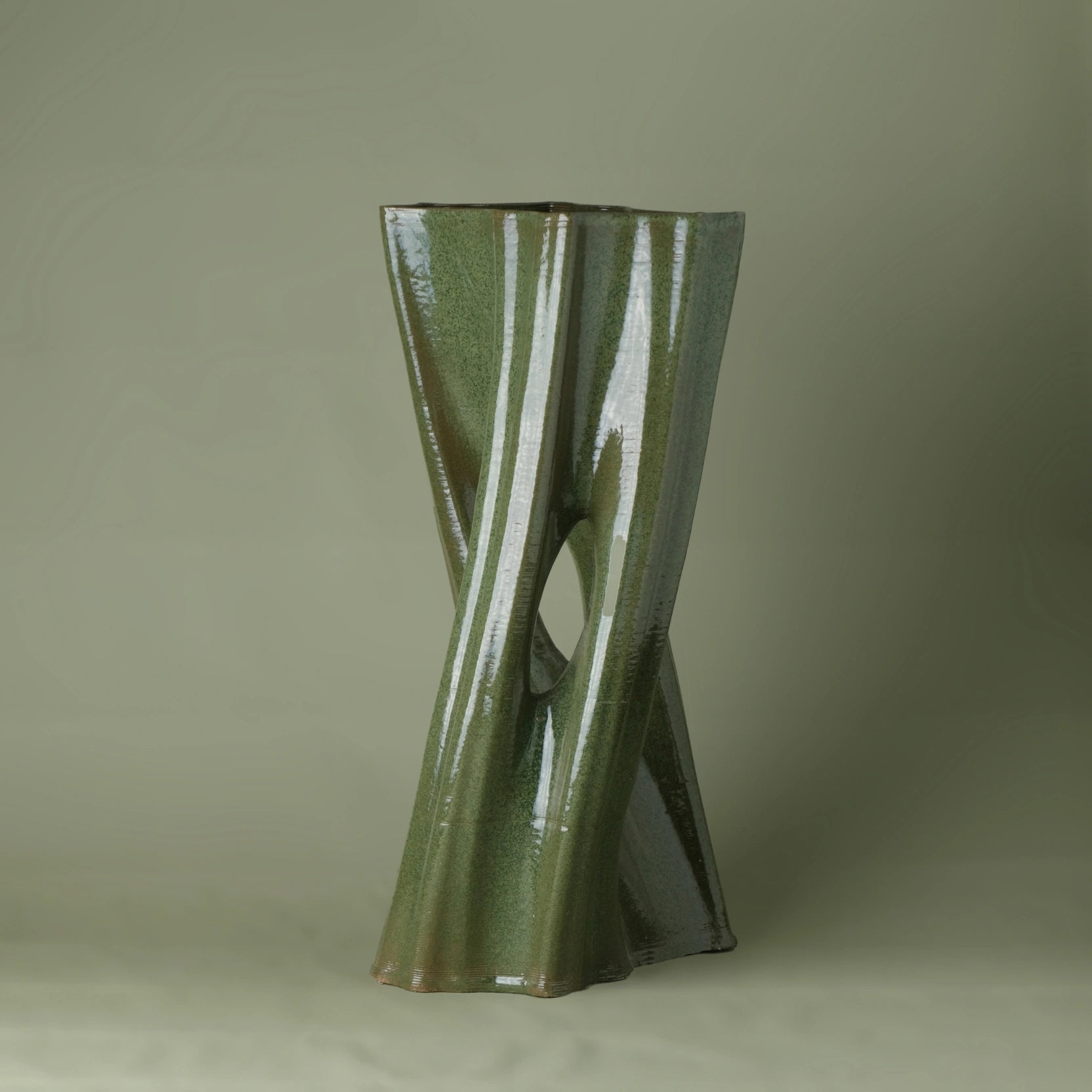 green Ceramic sculpture 3D printed  front view #color_olive green