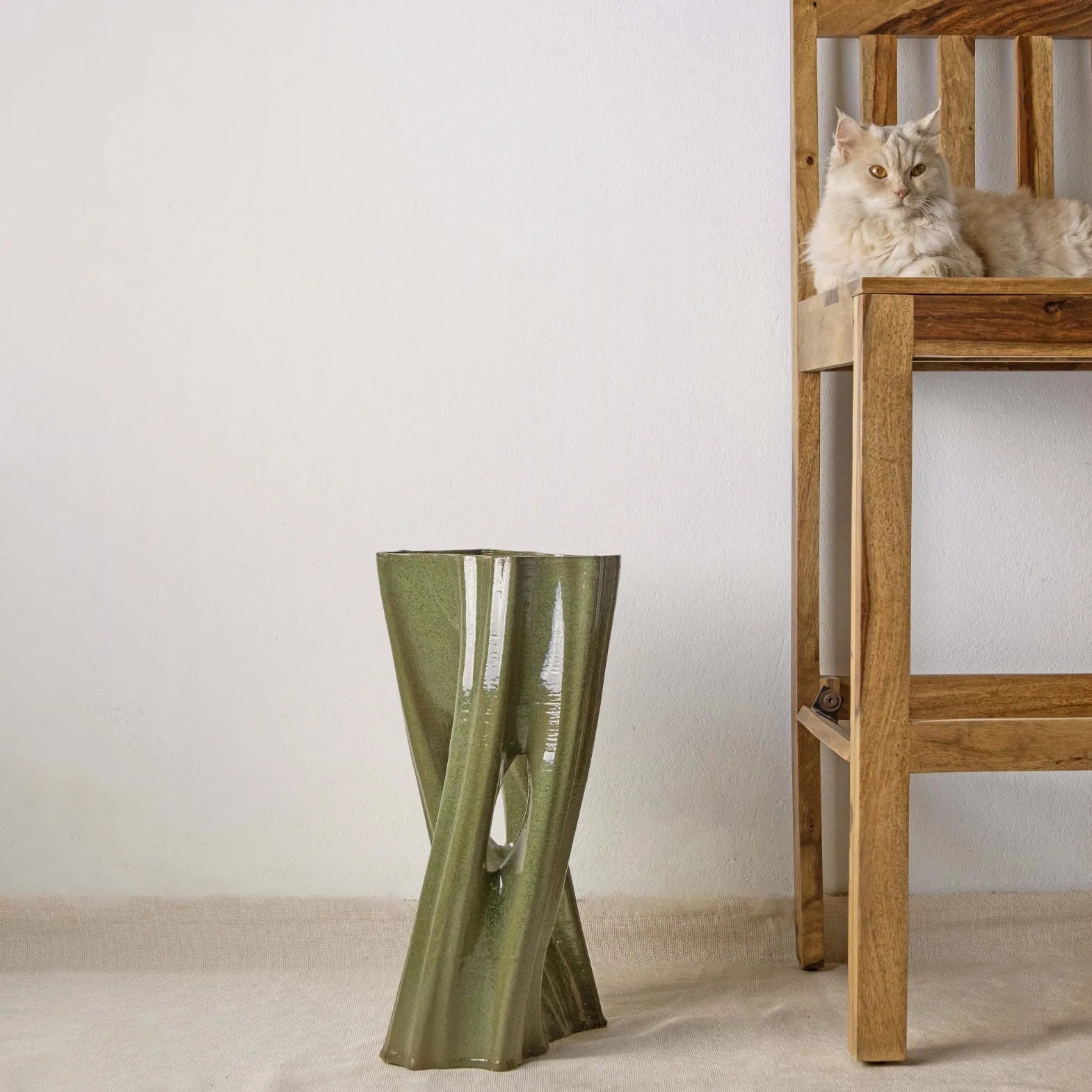 green Ceramic sculpture 3D printed with flowers #color_olive green