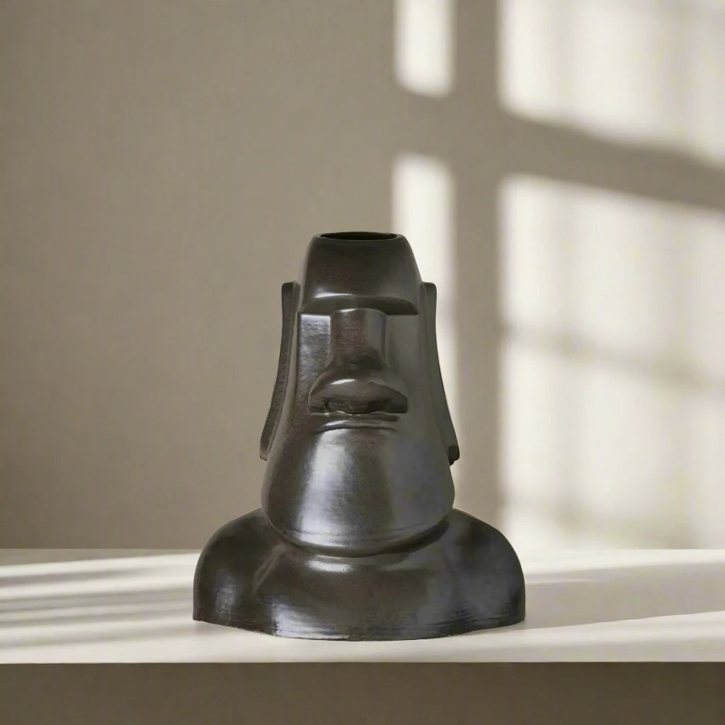 black Ceramic sculpture 3D printed front view#color_black