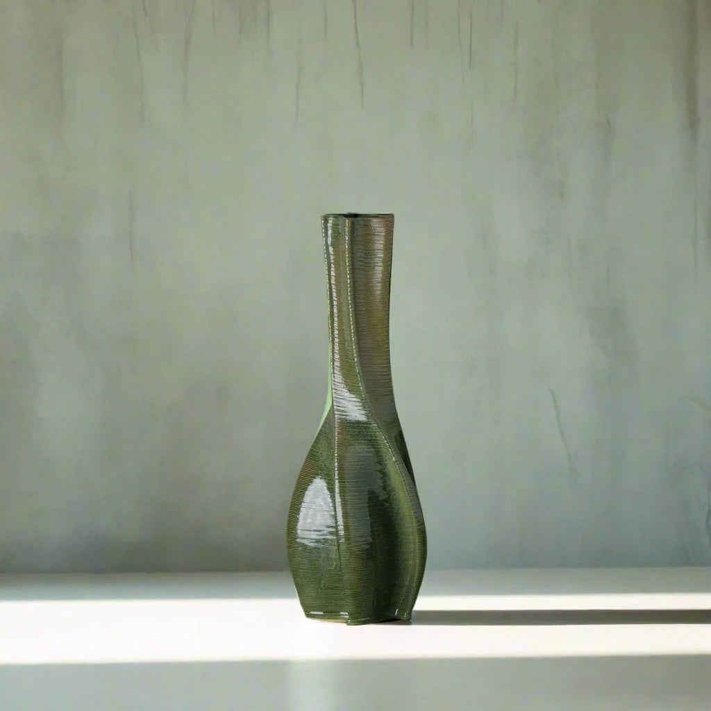 green Ceramic Table Vase 3D printed front view #color_olive green