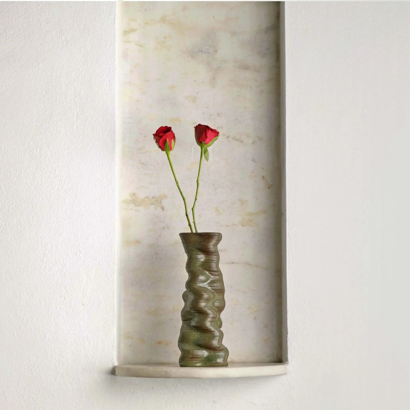 Small green Ceramic Table Vase 3D printed with flowers #color_olive green