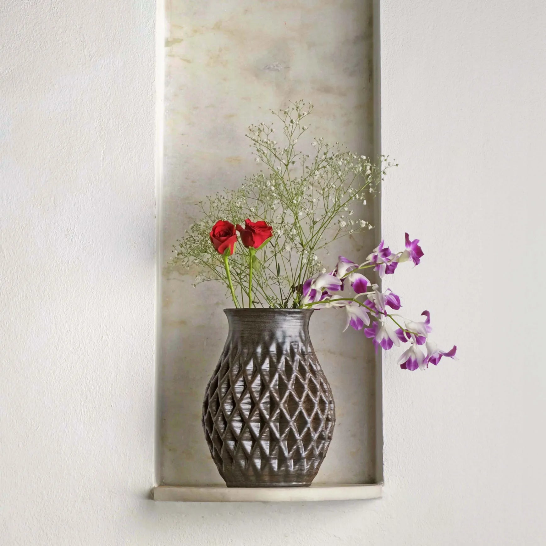 black Ceramic Table Vase 3D printed with flowers #color_black