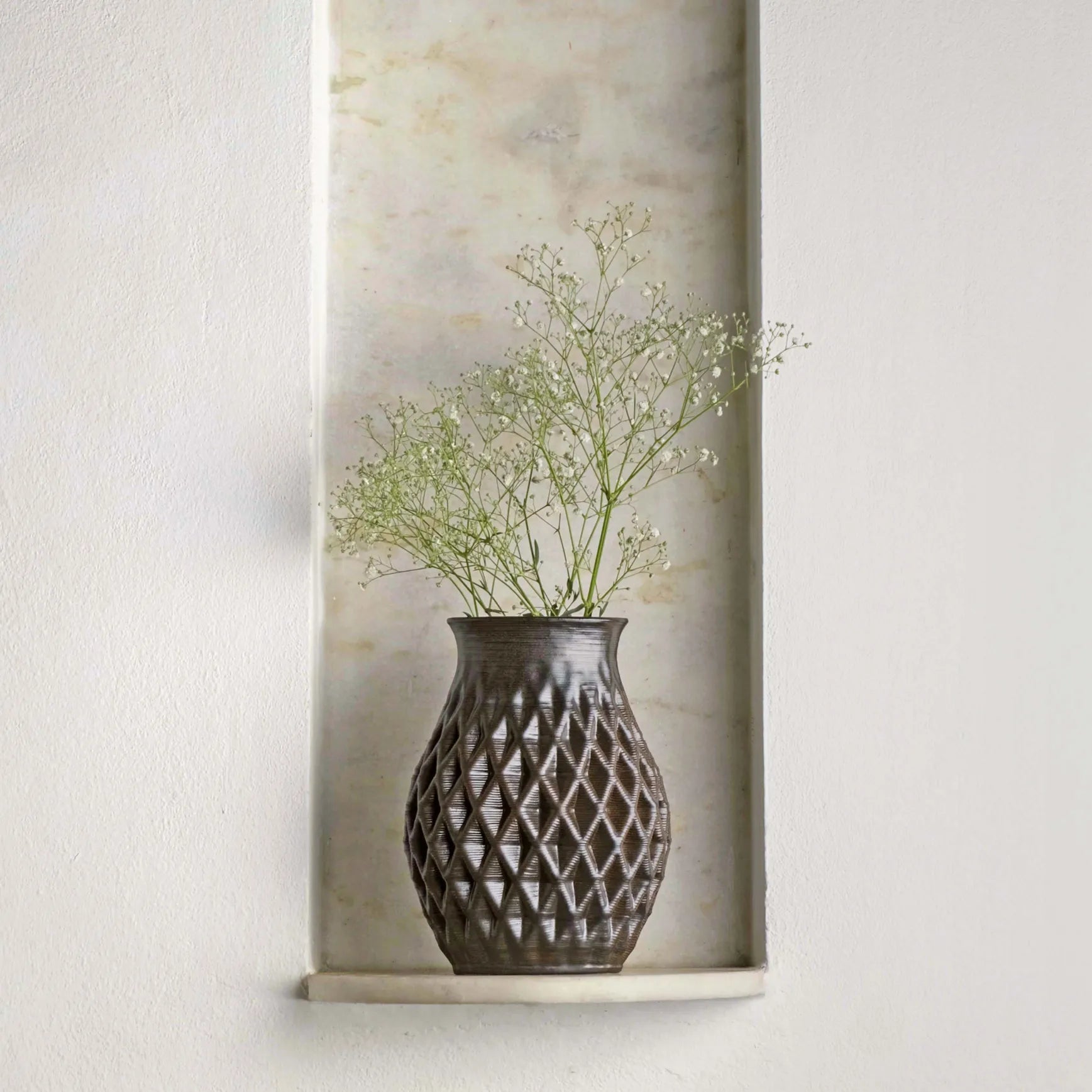 black Ceramic Table Vase 3D printed  with flowers #color_black