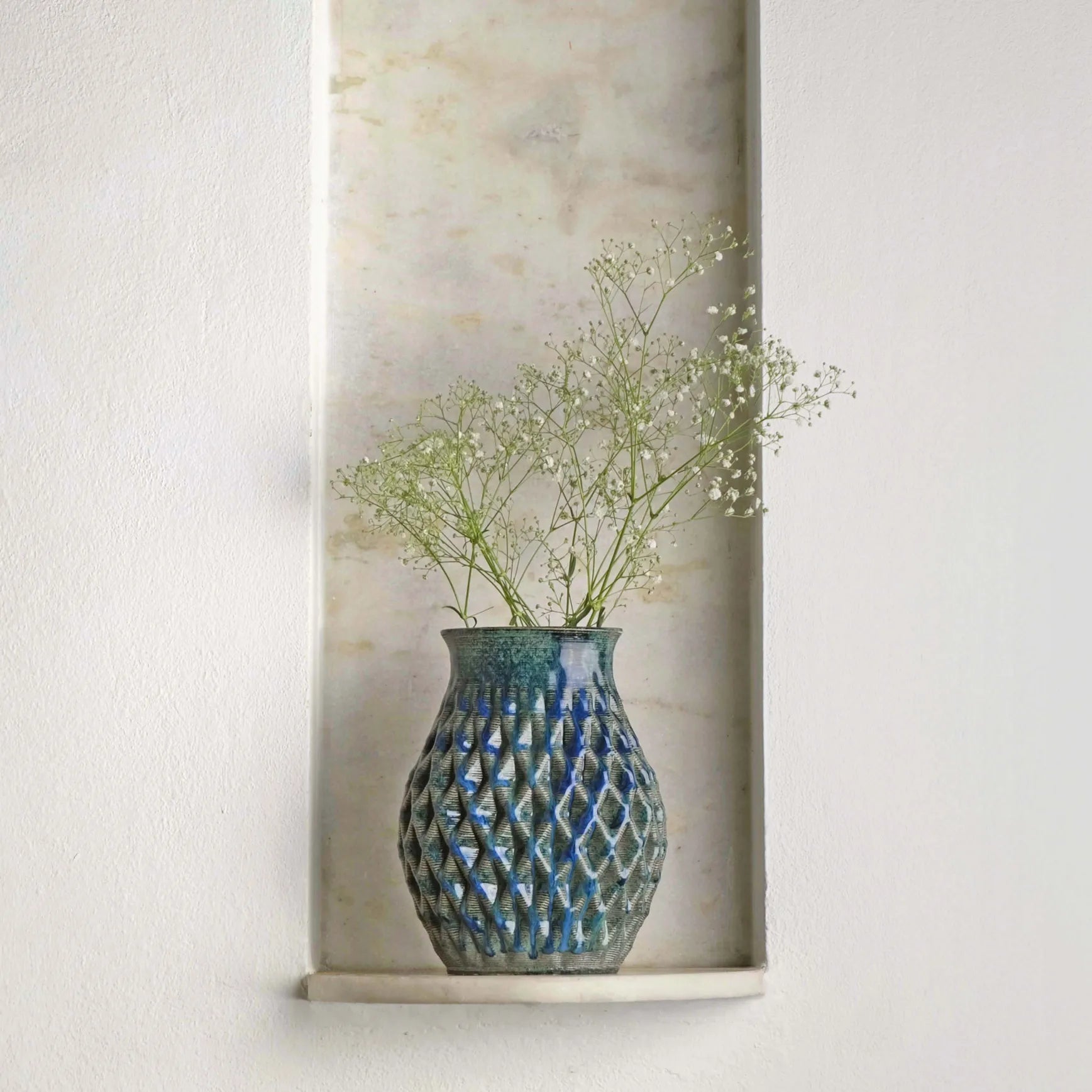 blue Ceramic Table Vase 3D printed with flowers #color_sapphire blue