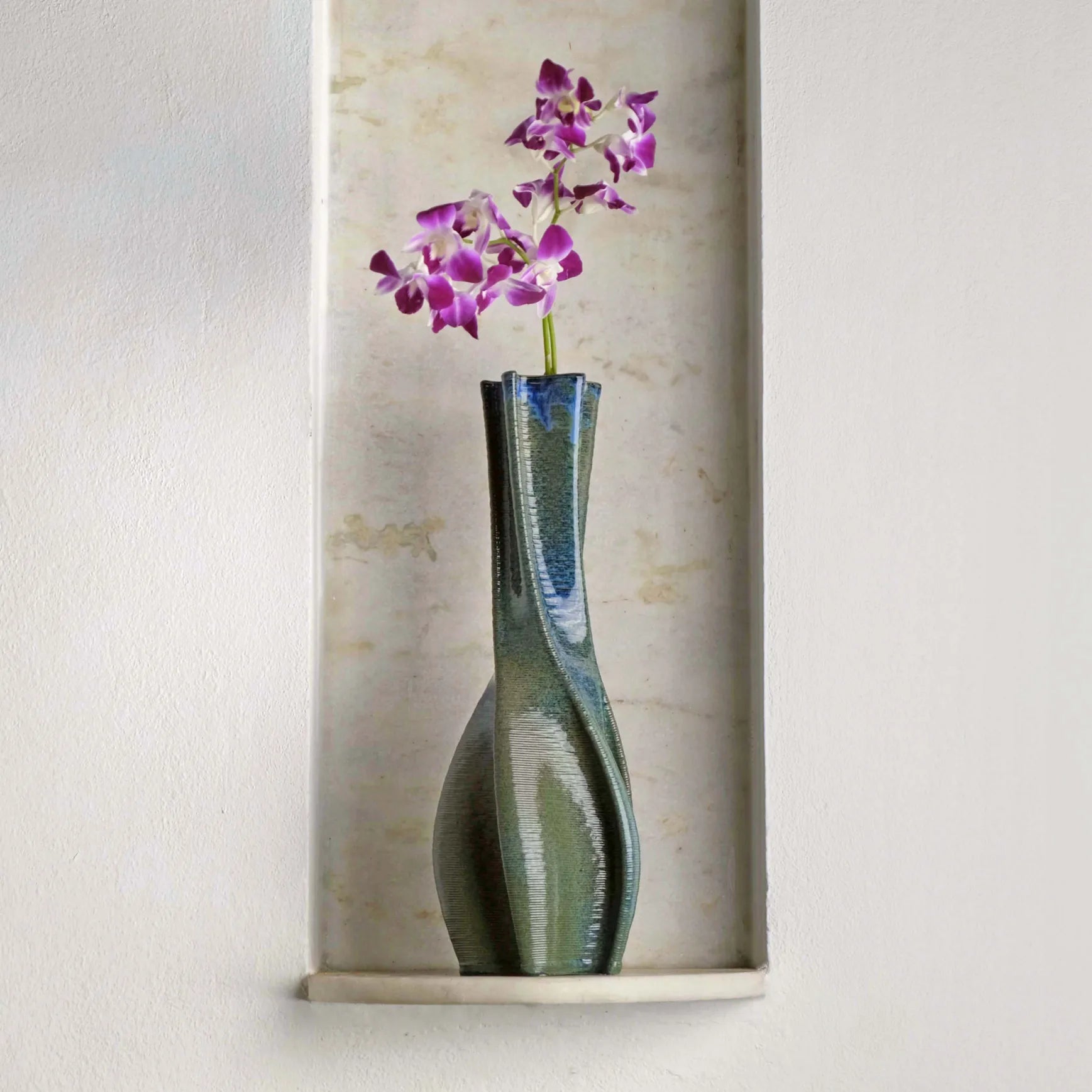 blue Ceramic Flower Vase 3D printed with flowers #color_sapphire blue