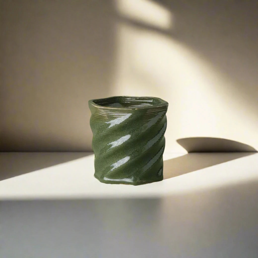 green Ceramic Planter 3D printed front view #color_olive green