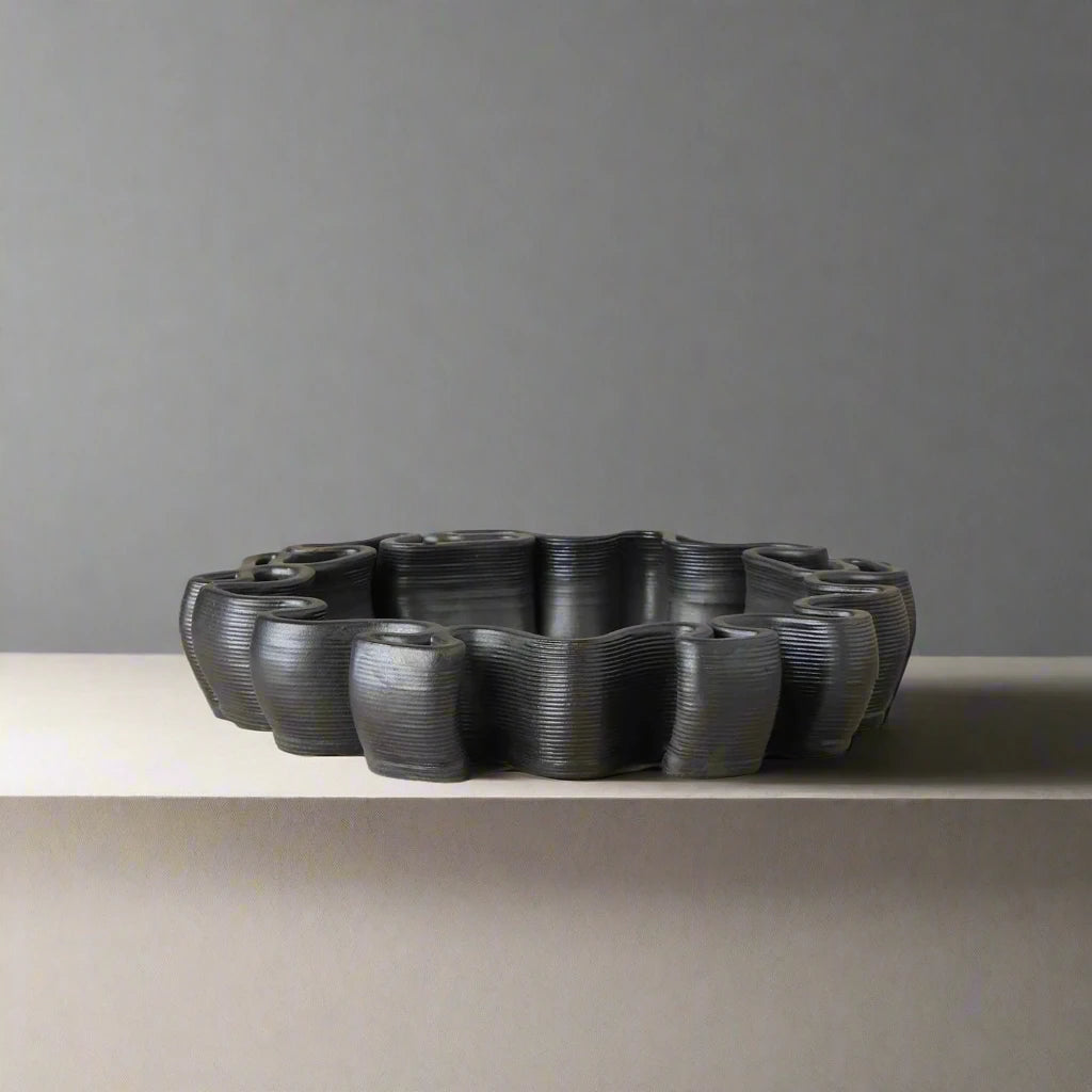 Round black Ceramic Serving Tray 3D printed front view #color_black