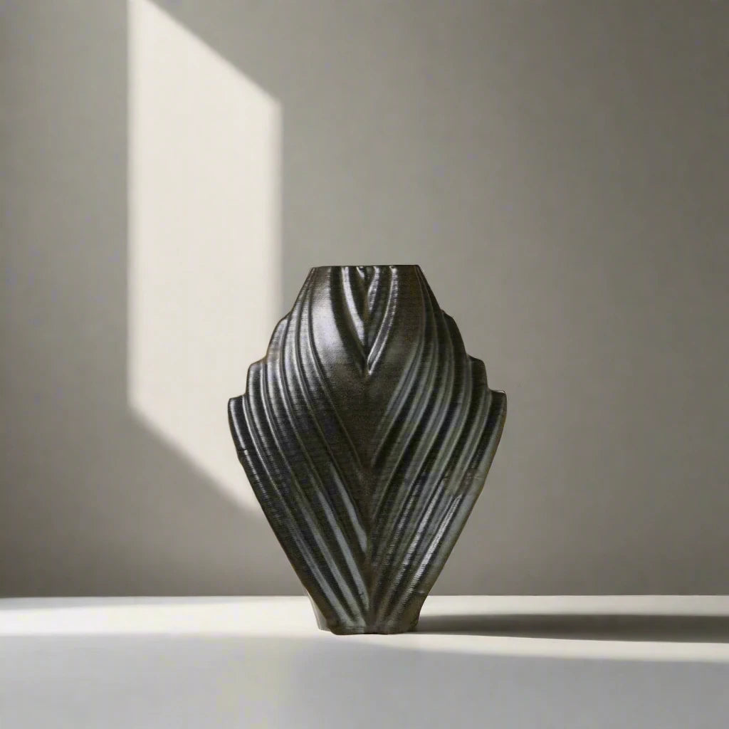 Ceramic vase that looks like a blooming lotus - black colour #color_black