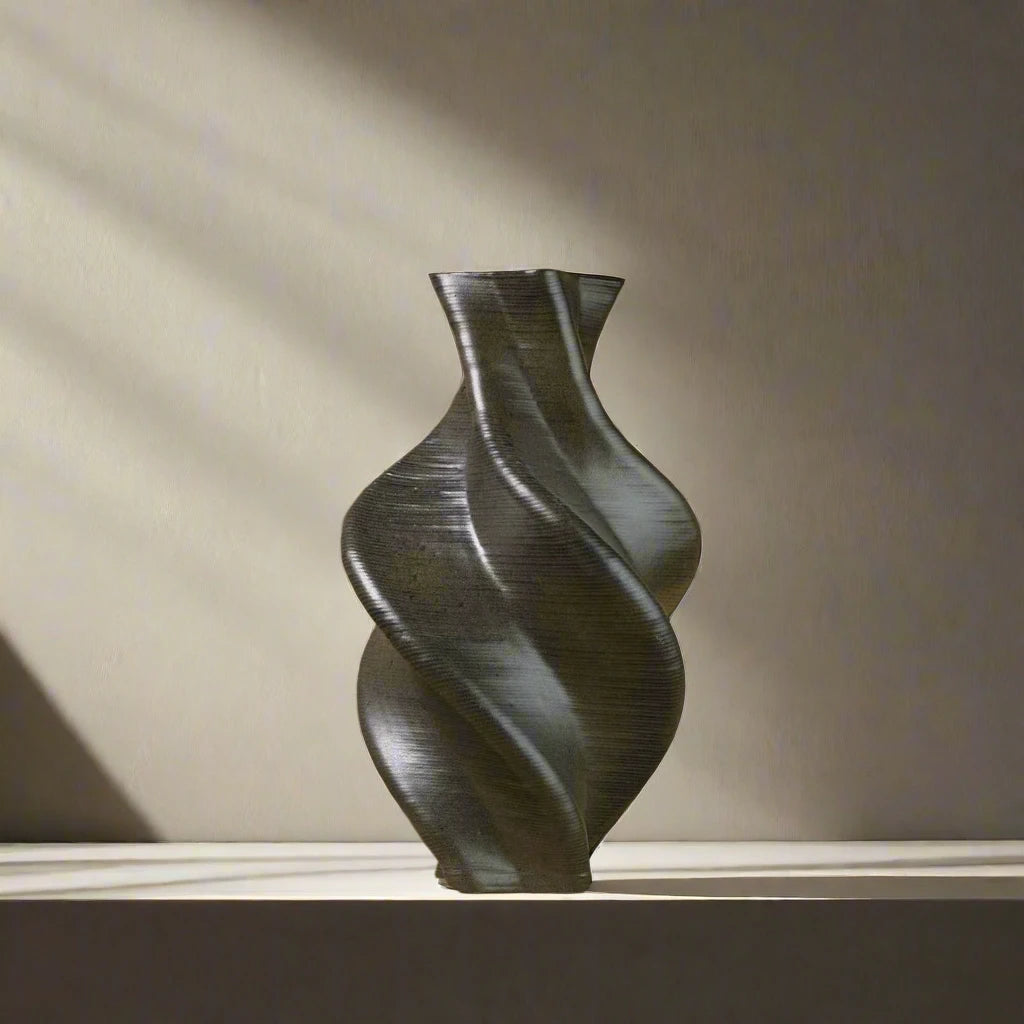 Black spiral vase ceramic #color_black