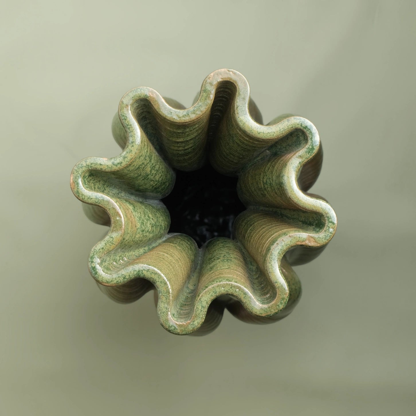 Designer green Ceramic Table Vase 3D printed top view #color_olive green