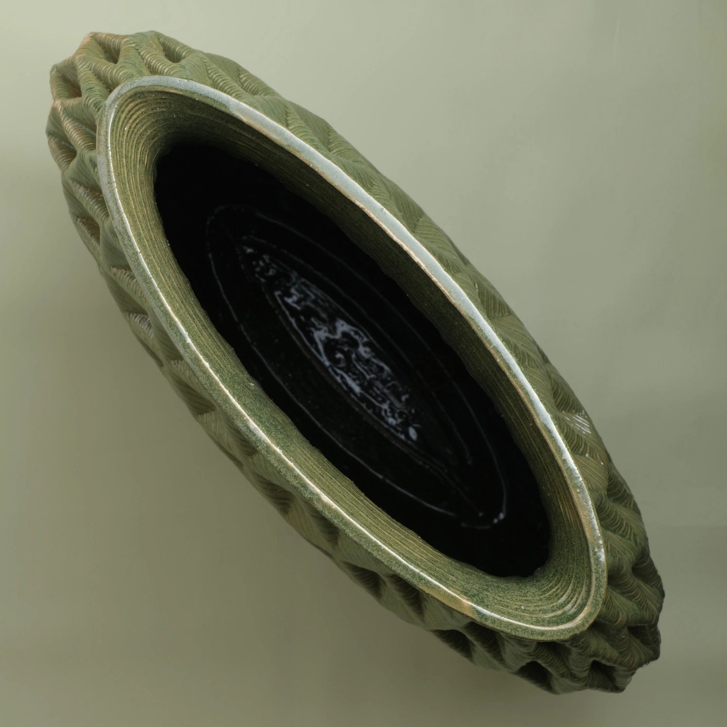 Large green Ceramic Table Vase 3D printed top view #color_olive green