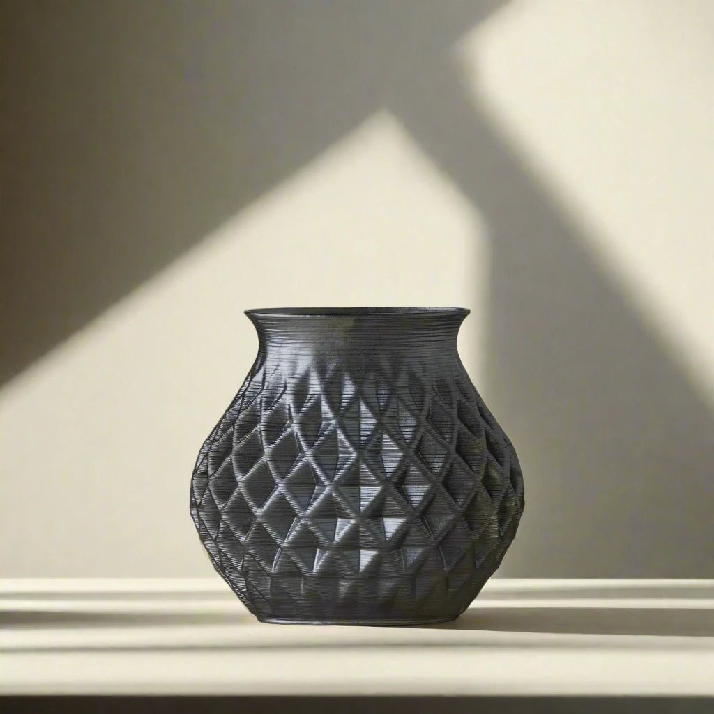 Large black Ceramic Table Vase 3D printed front view #color_black