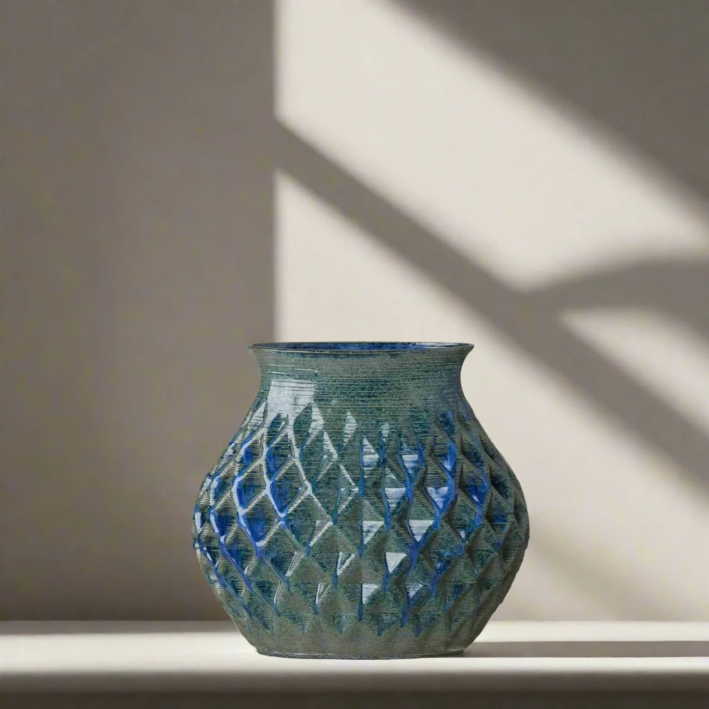 Large blue Ceramic Table Vase 3D printed front view #color_sapphire blue