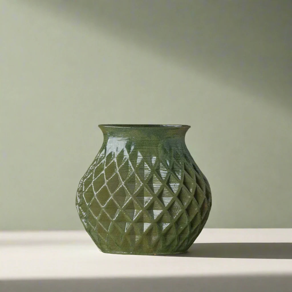 Large green Ceramic Table Vase 3D printed front view #color_olive green