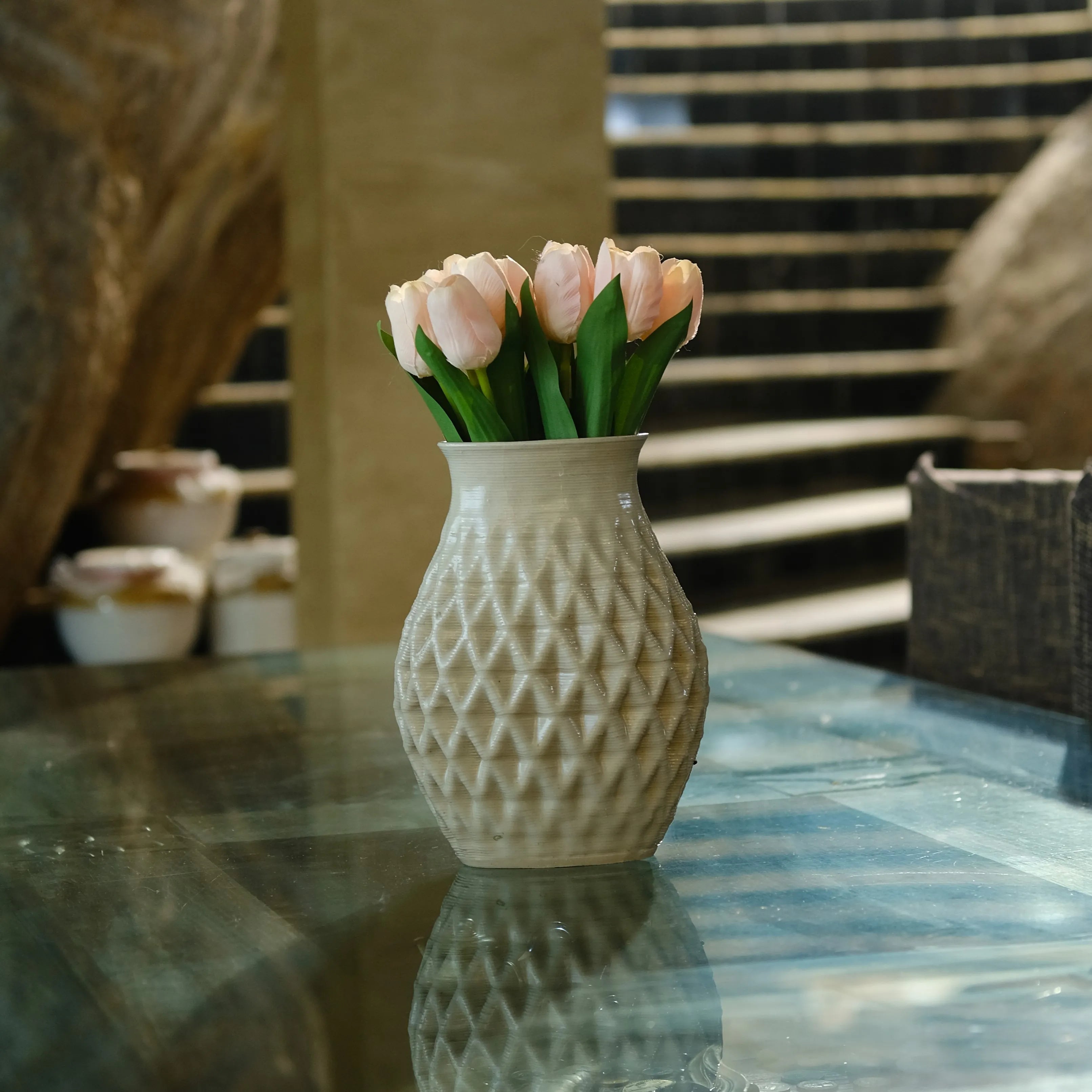 white ceramic vase with tulip flowers #color_white