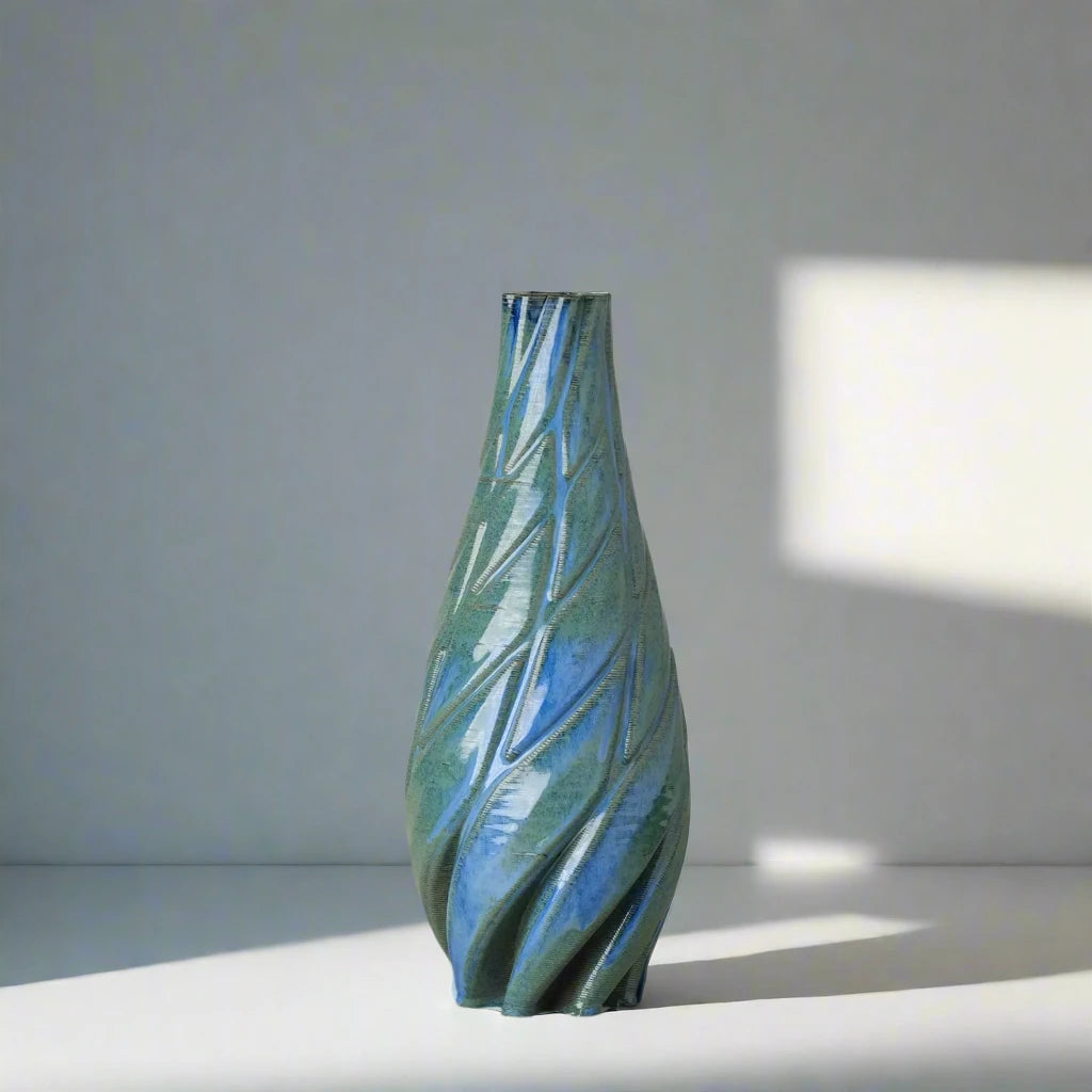 Tall blue Ceramic floor vase 3D printed front view #color_sapphire blue