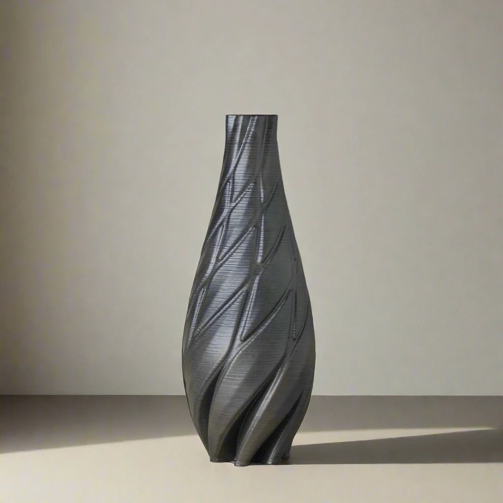 Tall black Ceramic floor vase 3D printed front view #color_black