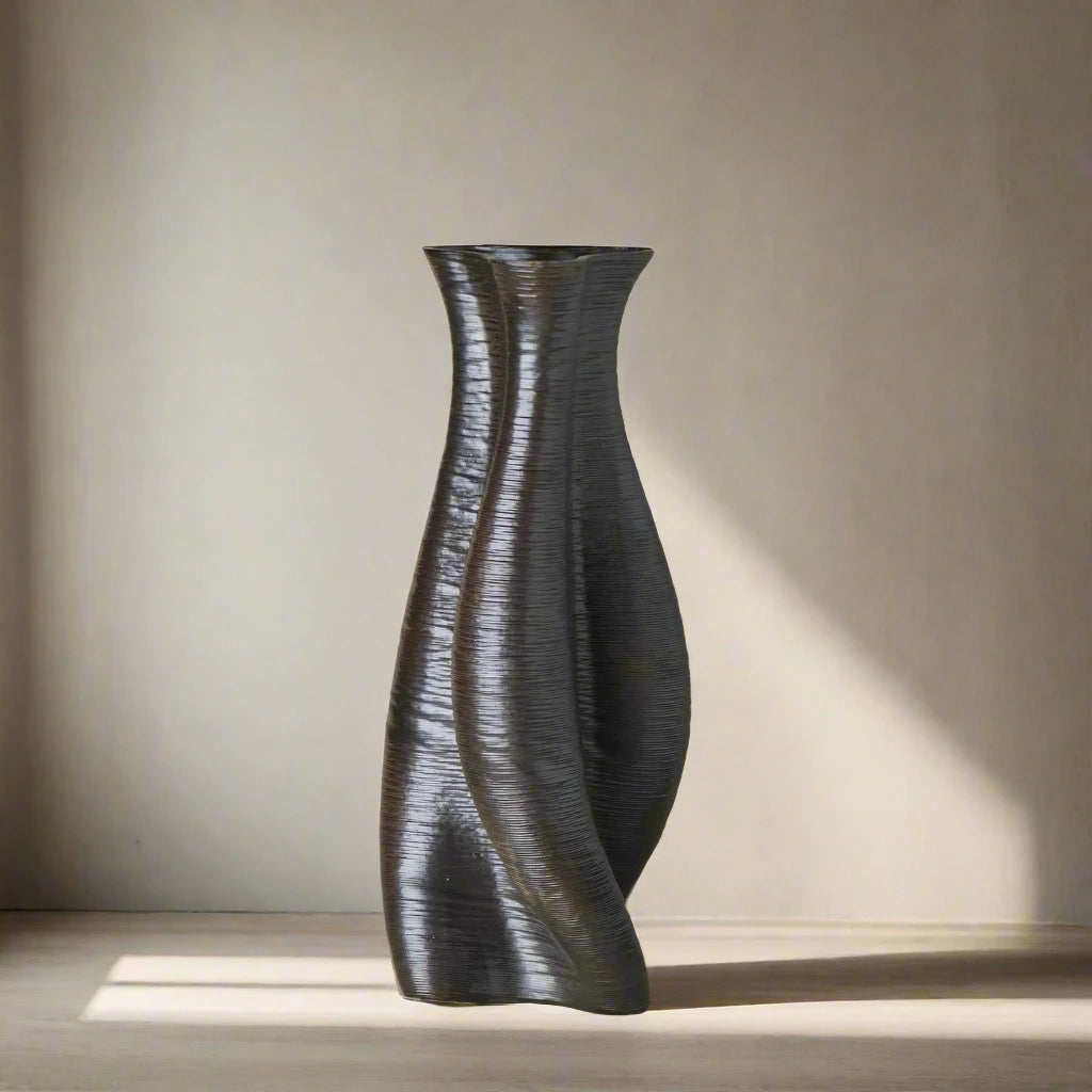 Tall black Ceramic floor vase 3D printed front view #color_black