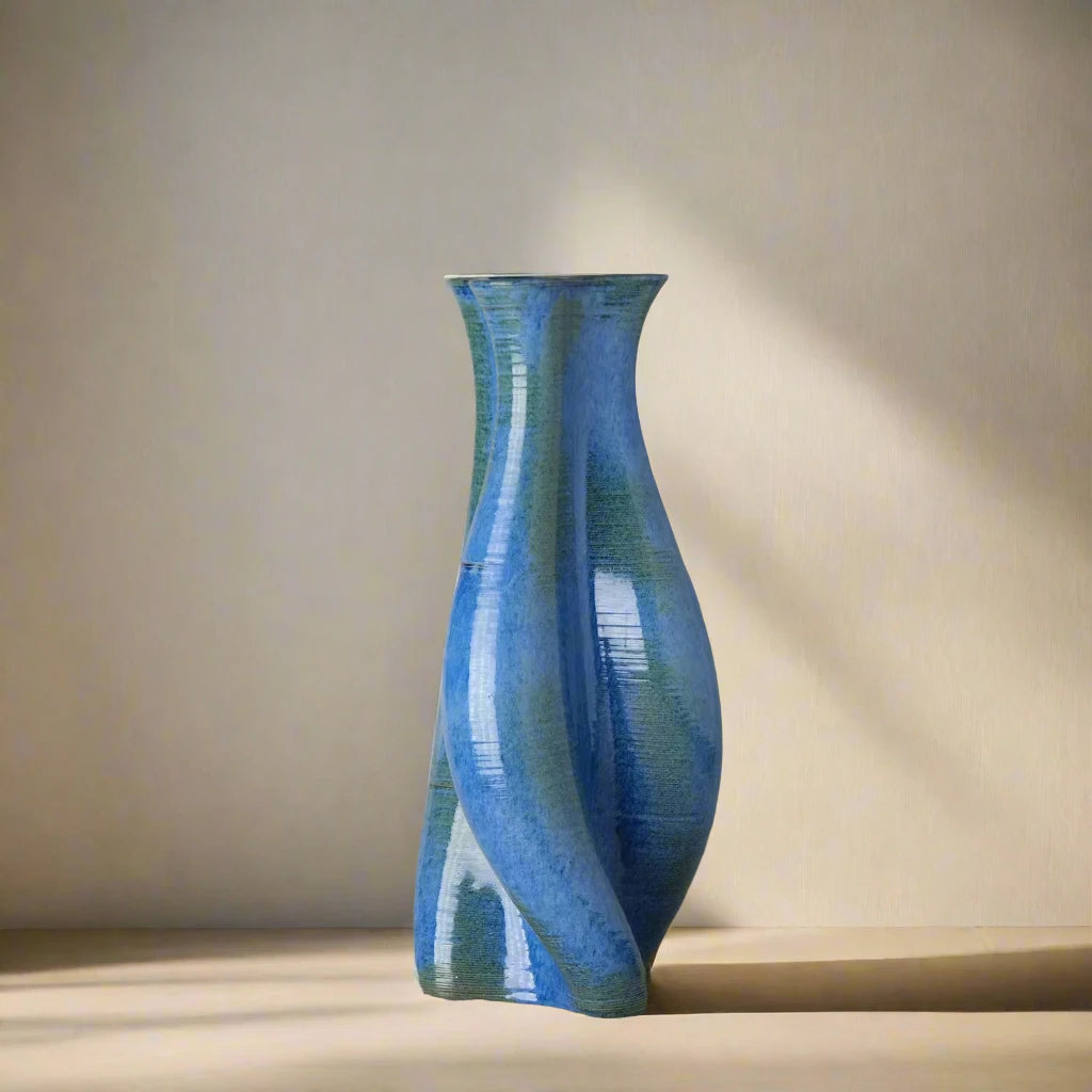 Tall blue Ceramic floor vase 3D printed front view #color_sapphire blue