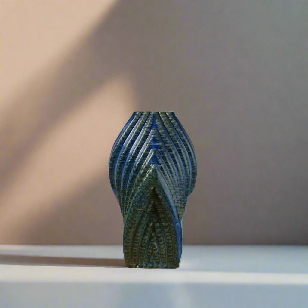 3d printed unique ceramic vase side view #color_sapphire blue