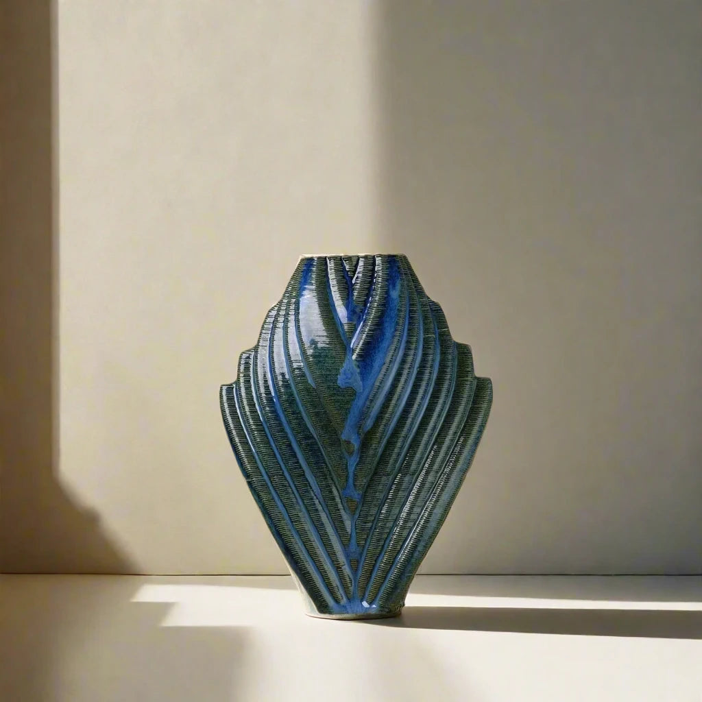 Ceramic vase in blue colour 3 printed unique design #color_sapphire blue