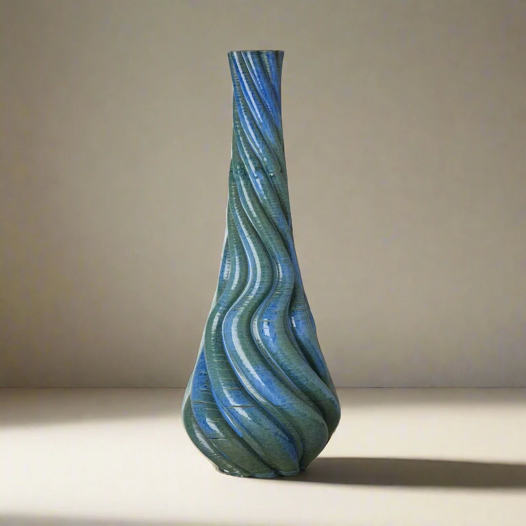 Tall blue Ceramic floor vase 3D printed front view #color_sapphire blue