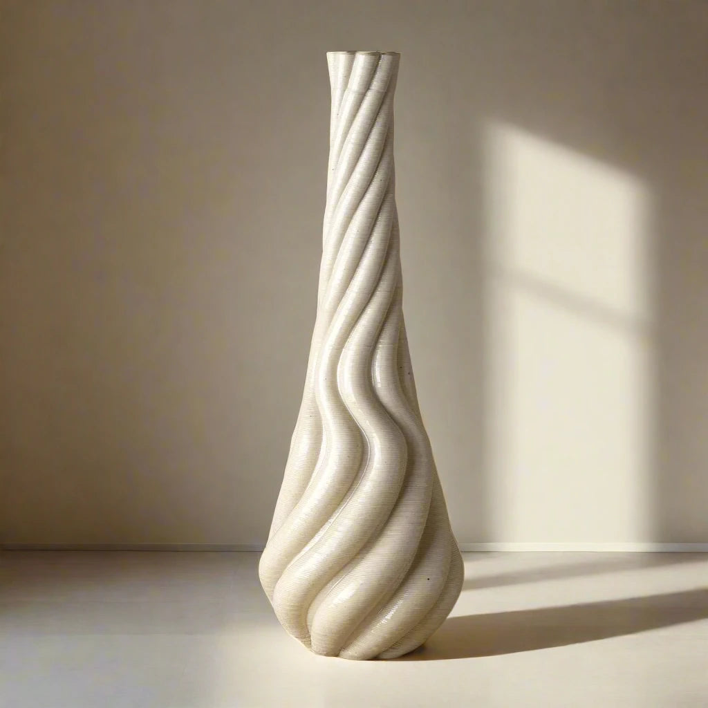 Tall white Ceramic floor vase 3D printed front view #color_white