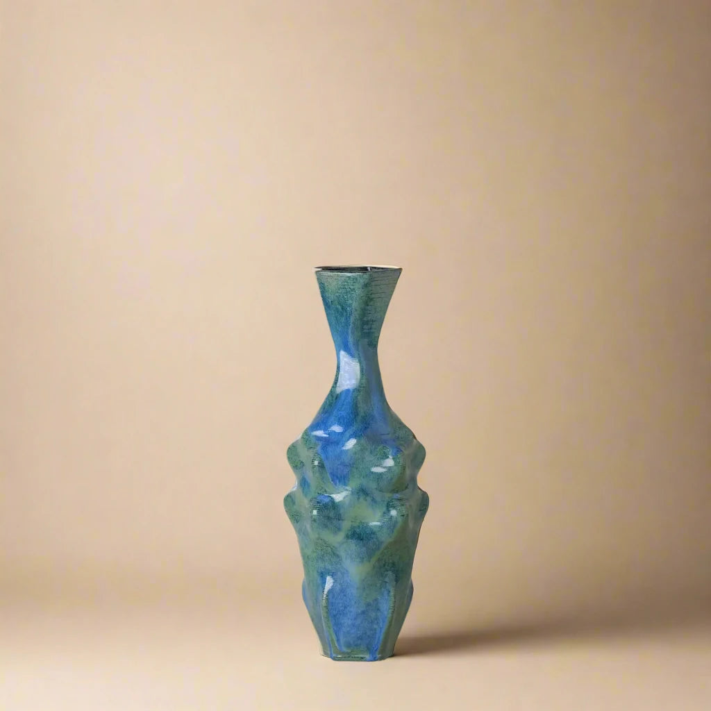 Large blue Ceramic Table Vase 3D printed front view #color_sapphire blue