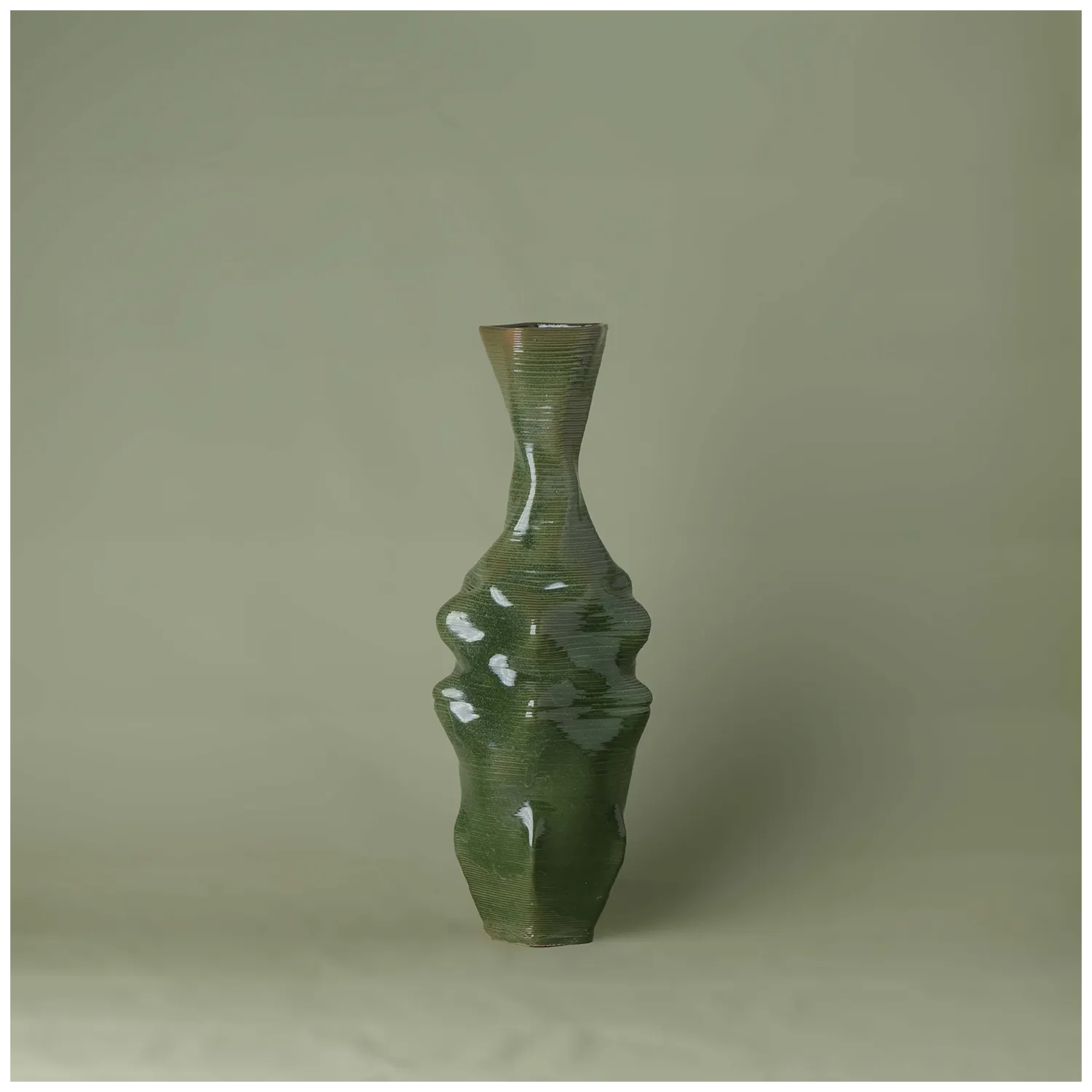 Large green Ceramic Table Vase 3D printed front view #color_olive green