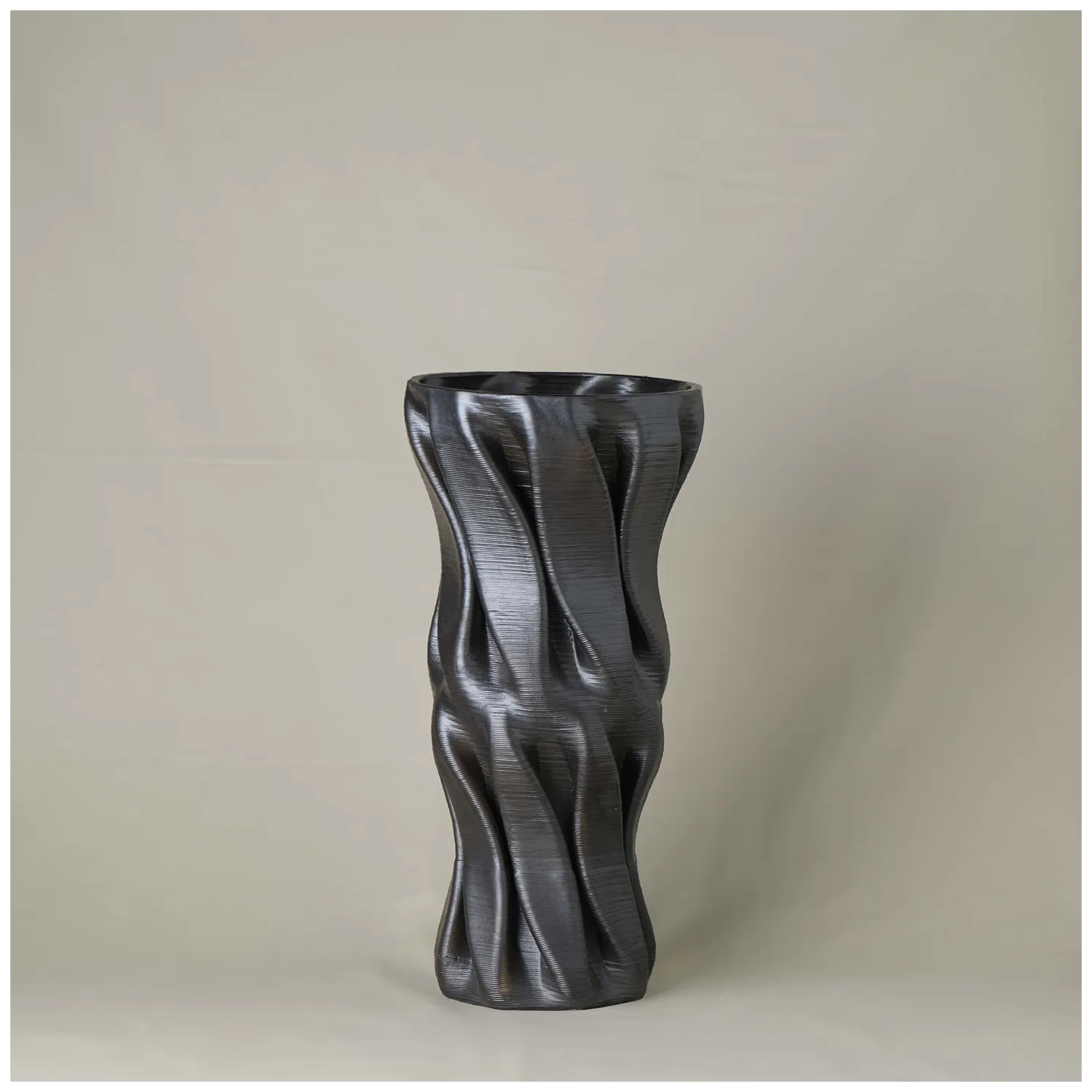 Tall black Ceramic floor vase 3D printed front view #color_black