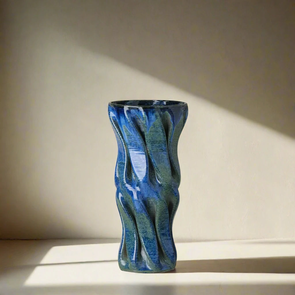 Tall blue Ceramic floor vase 3D printed front view #color_sapphire blue