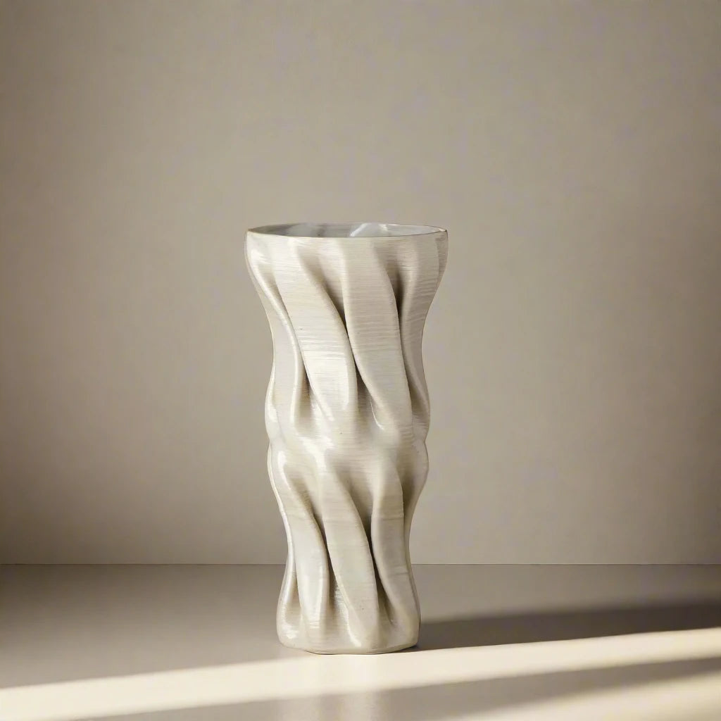 Tall white Ceramic floor vase 3D printed front view #color_white