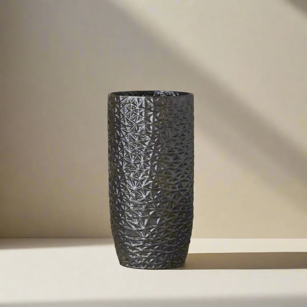 Tall black Ceramic floor vase 3D printed front view #color_black