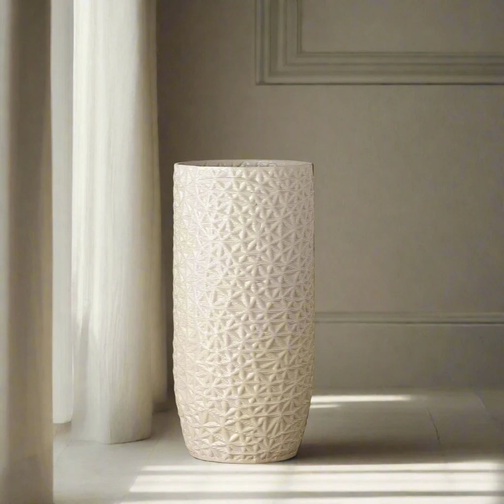 Tall white Ceramic floor vase 3D printed front view #color_white