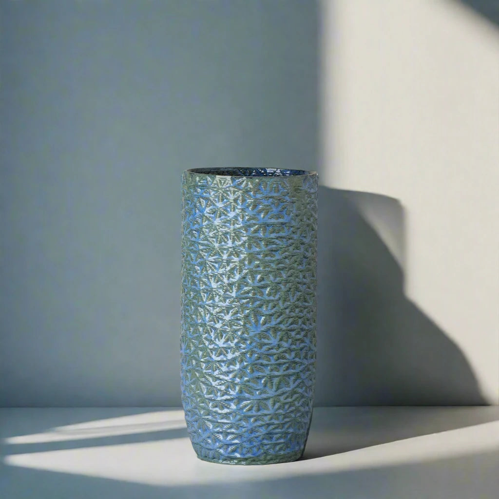 Tall blue Ceramic floor vase 3D printed front view #color_sapphire blue