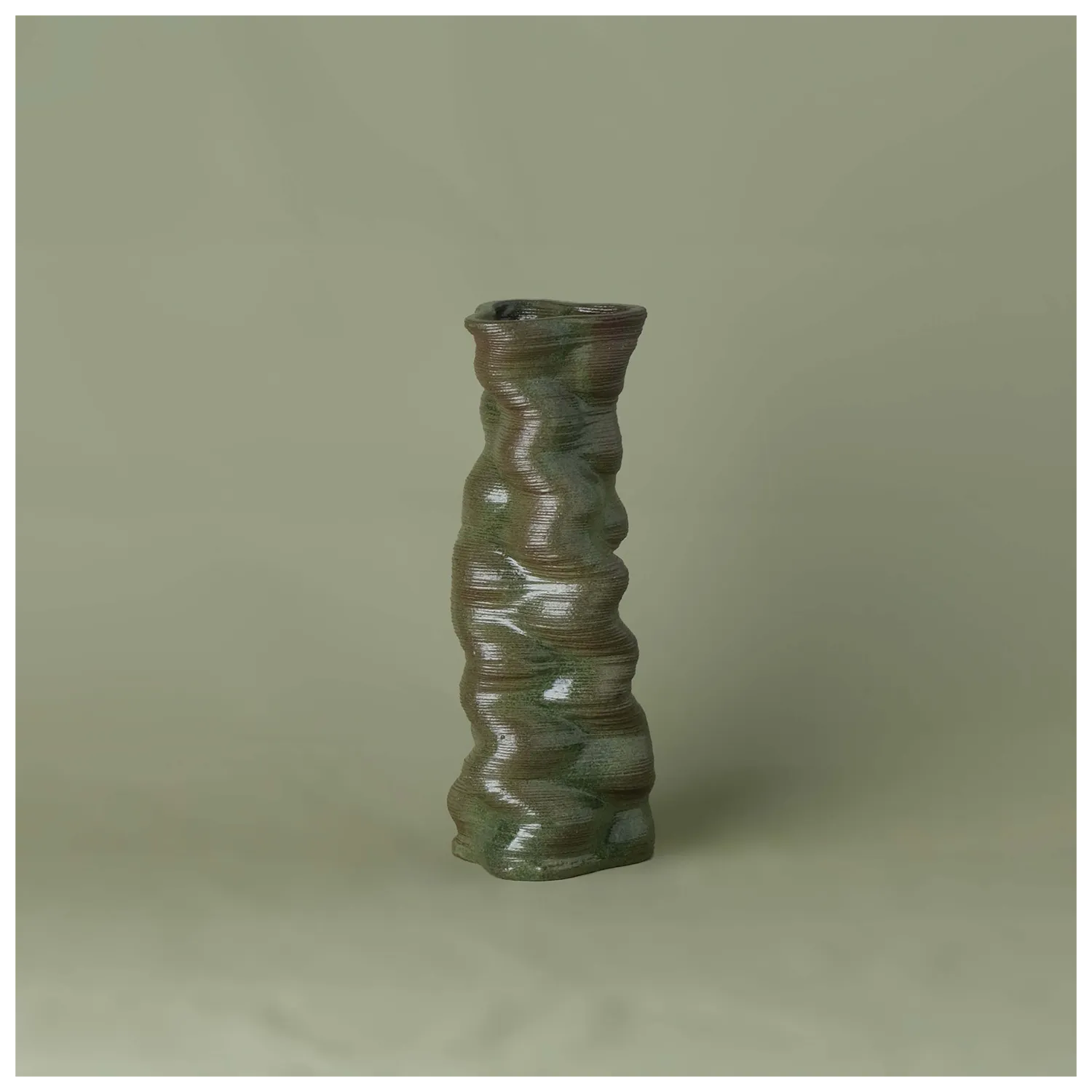 Small green Ceramic Table Vase 3D printed front view #color_olive green