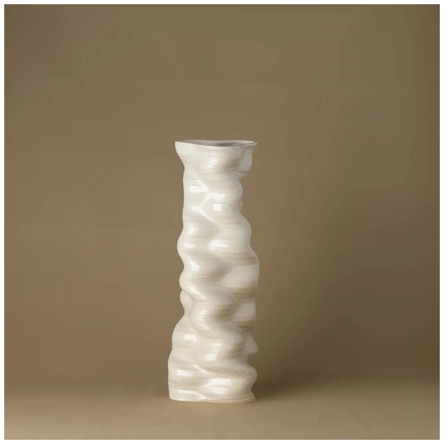 Big white Ceramic floor vase 3D printed front view #color_white