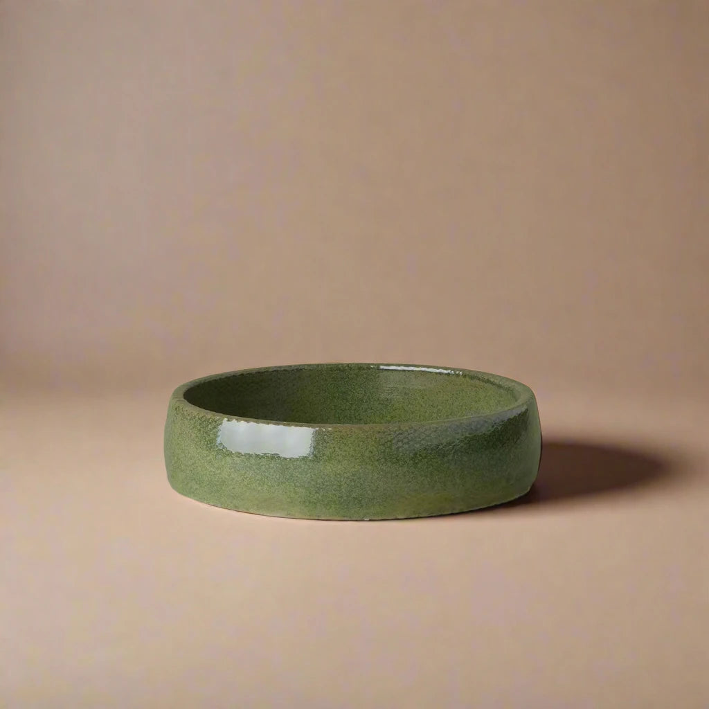 Round green Ceramic Decorative Tray 3D printed front view #color_olive green