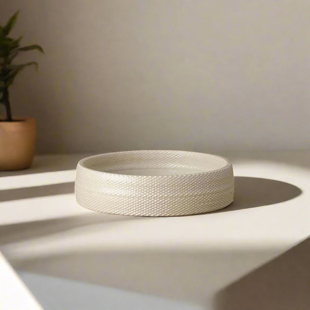 Round white Ceramic Decorative Tray 3D printed front view #color_white