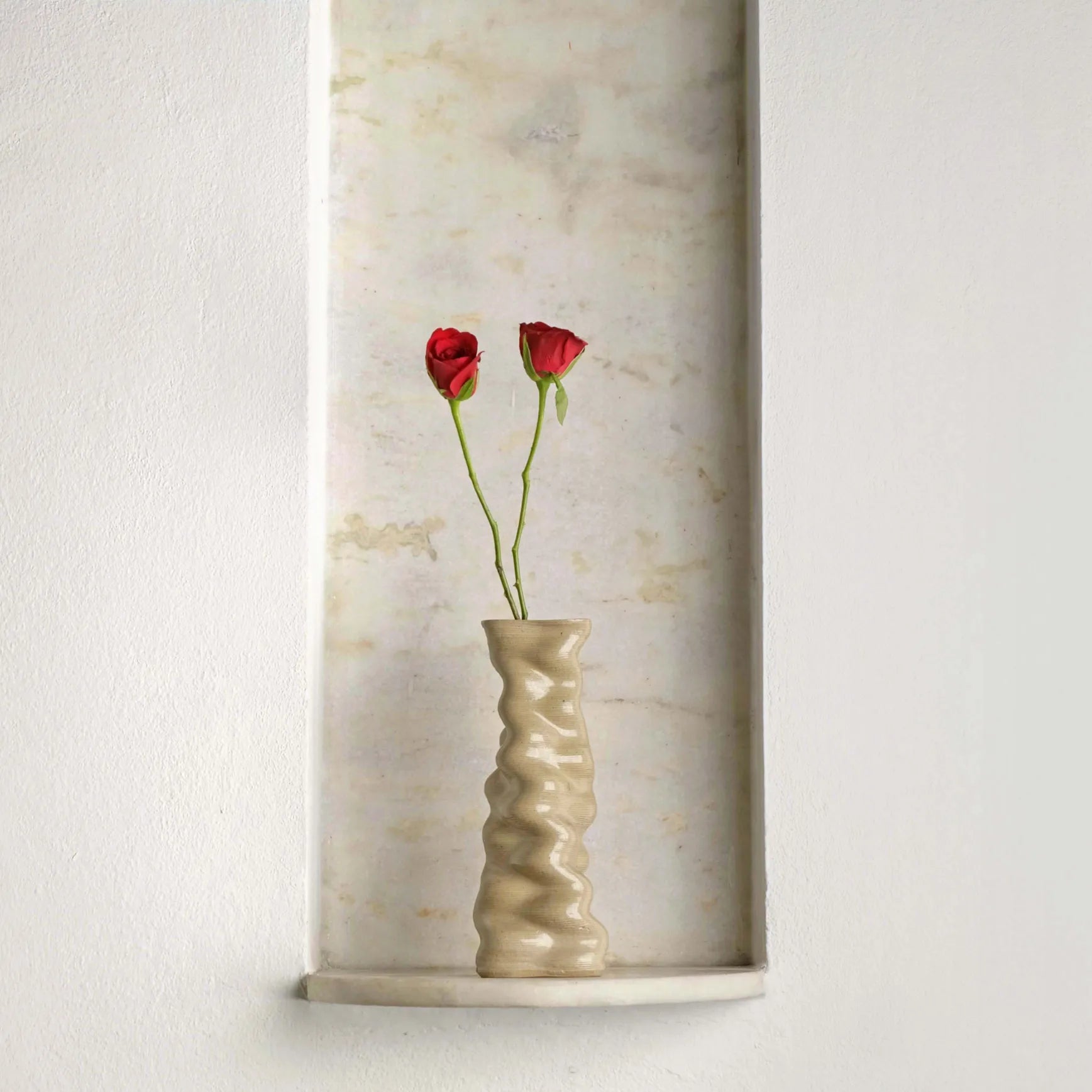 Small white Ceramic Table Vase 3D printed with flowers #color_white